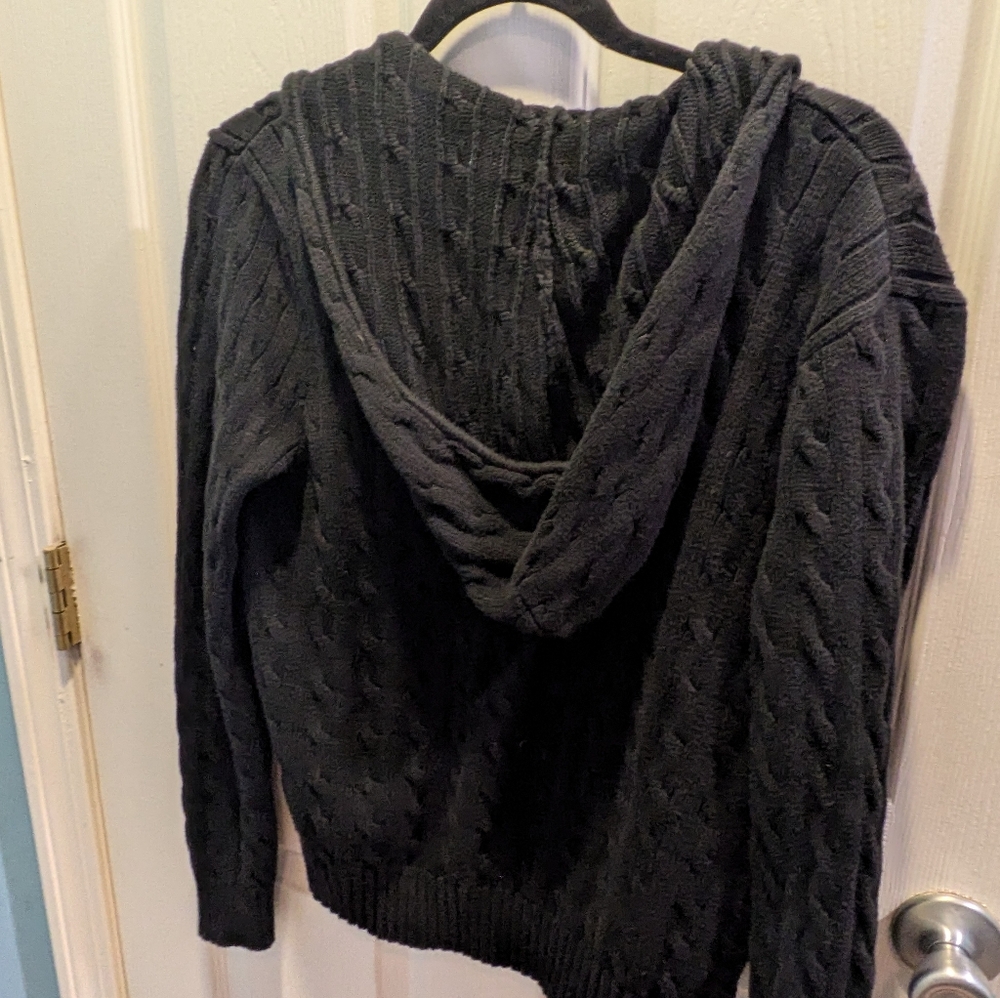 Ralph Lauren Black Cable Knit Zip-Up Hoodie - Picture 3 of 5